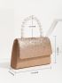 Glitter & Faux Pearl Decor Flap Square Bag