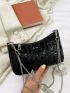 Crocodile Embossed Butterfly Decor Chain Baguette Bag