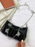 Crocodile Embossed Butterfly Decor Chain Baguette Bag