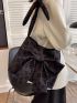 Minimalist Bow Decor Textured Shoulder Bag