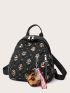 Leopard Graphic Backpack With Pom Pom Charm