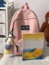 Letter Patch Large Capacity Backpack With Cartoon Bag Charm