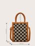 Checkered Graphic Top Handle Square Bag