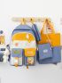 4pcs Letter Graphic Colorblock Backpack Set With Bag Charm