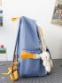 4pcs Letter Graphic Colorblock Backpack Set With Bag Charm