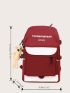 Two Tone Letter Graphic Backpack With Cartoon Bag Charm
