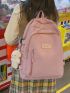 Letter Patch Large Capacity Backpack With Bag Charm