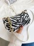 Zebra Striped Pattern Chain Baguette Bag