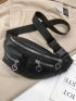 Litchi Embossed Metal Heart Decor Waist Bag