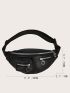 Litchi Embossed Metal Heart Decor Waist Bag