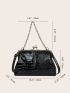 Crocodile Embossed Kiss Lock Shoulder Bag