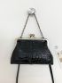 Crocodile Embossed Kiss Lock Shoulder Bag