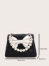 Faux Pearl & Bow Decor Flap Square Bag