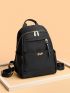 Metal Letter Decor Double Zipper Backpack