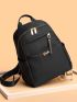 Metal Letter Decor Double Zipper Backpack