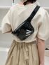 Letter Graphic Artificial Patent Leather Waist Bag