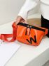 Letter Graphic Artificial Patent Leather Waist Bag