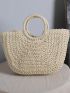 Ring Handle Design Straw Bag