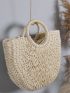 Ring Handle Design Straw Bag