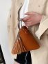 Tassel Decor Satchel Bag With Ring Handle