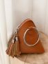 Tassel Decor Satchel Bag With Ring Handle