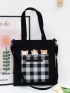 Cartoon & Plaid Pattern Tote Bag