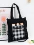 Cartoon & Plaid Pattern Tote Bag