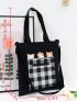 Cartoon & Plaid Pattern Tote Bag