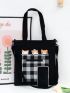 Cartoon & Plaid Pattern Tote Bag