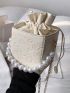 Cartoon Embossed Faux Pearl Decor Drawstring Bucket Bag