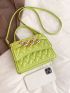 Gemstone & Chain Decor Quilted Flap Square Bag