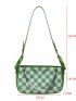 Checkered Print Faux Pearl Decor Baguette Bag