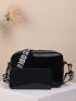 Letter Graphic Artificial Patent Leather Square Bag