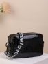 Letter Graphic Artificial Patent Leather Square Bag