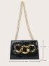 Crocodile Embossed Chain Flap Square Bag