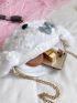 Cartoon Design Bow Decor Fluffy Chain Crossbody Bag