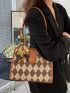 Twilly Scarf Decor Argyle Pattern Shoulder Tote Bag