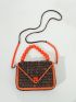 Mini Coconut Shell & Bead Decor Flap Square Bag