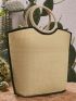 Contrast Binding Straw Tote Bag