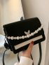 Mini Two Tone Faux Pearl Decor Flap Square Bag