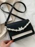 Mini Two Tone Faux Pearl Decor Flap Square Bag