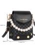 Mini Geo Graphic Faux Pearl Decor Flap Square Bag