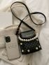 Mini Geo Graphic Faux Pearl Decor Flap Square Bag