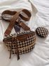 Houndstooth Graphic Saddle Bag With Coin Purse