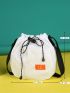 Mini Letter Patch Drawstring Bucket Bag