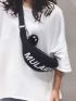 Letter Graphic Fanny Pack With Pom Pom Charm