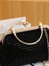 Rhinestone Decor Kiss Lock Satchel Bag