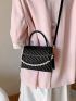 Faux Pearl Decor Quilted Chain Flap Square Bag