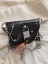 Metallic Studded Decor Metal Lock Chain Square Bag