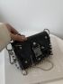 Metallic Studded Decor Metal Lock Chain Square Bag